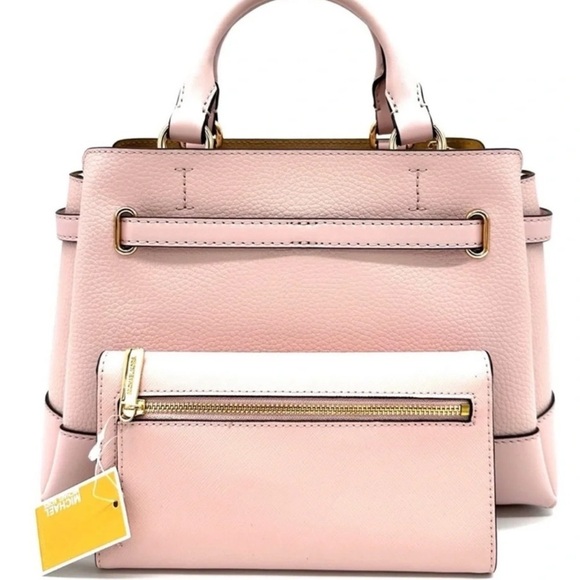 Michael Kors Reed Small Satchel Crossbody Bag & Large Trifold Wallet Light Pink - Picture 5 of 16